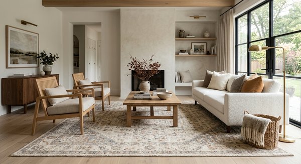 Modern interior with styled area rug